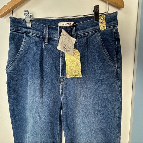 Vibrant miu Golden Blue Mom Jeans 11 W29 NWT - Picture 3 of 10